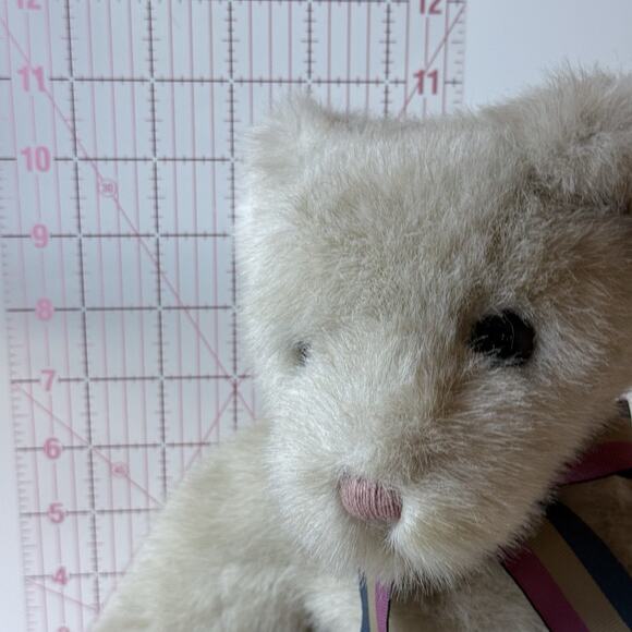 RARE TY Classic Teddy Bear Light Gray Brown with Maroon Navy Striped Bow - Picture 10 of 10